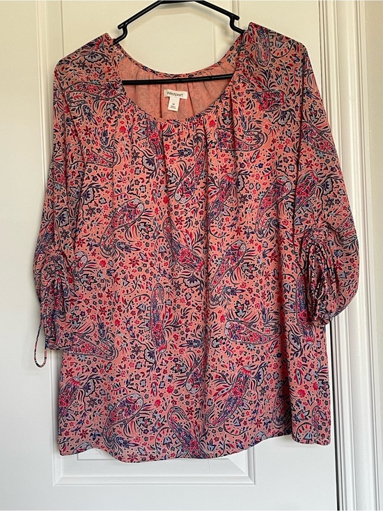 Westport Tops - Westport Coral Pink Paisley Peasant Top